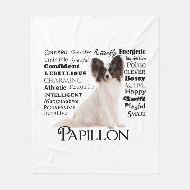 Papillon Traits Fleece Blanket (Front)