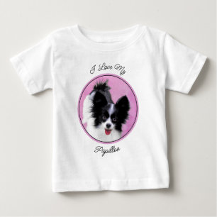 Papillon (White and Black) Painting - Dog Art Baby T-Shirt