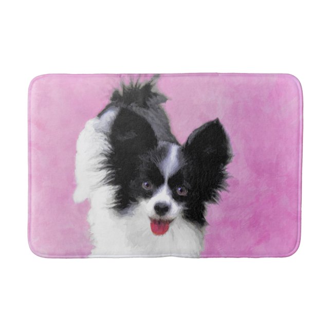 Papillon (White and Black) Painting - Dog Art Bath Mat (Front)
