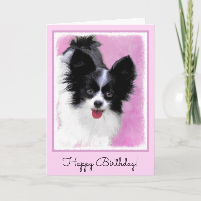Papillon (White and Black) Painting - Dog Art Card (Front)