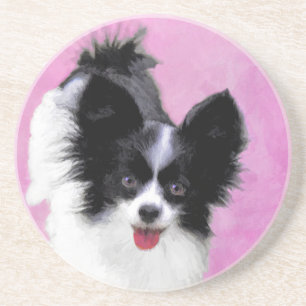 Papillon (White and Black) Painting - Dog Art Coaster