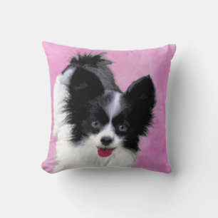 Papillon (White and Black) Painting - Dog Art Cushion