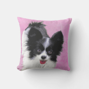 Papillon (White and Black) Painting - Dog Art Cushion