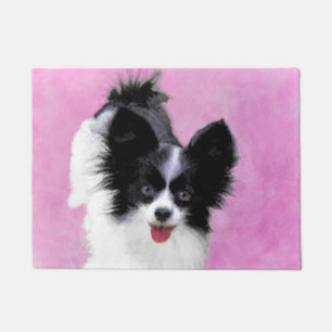 Papillon (White and Black) Painting - Dog Art Doormat