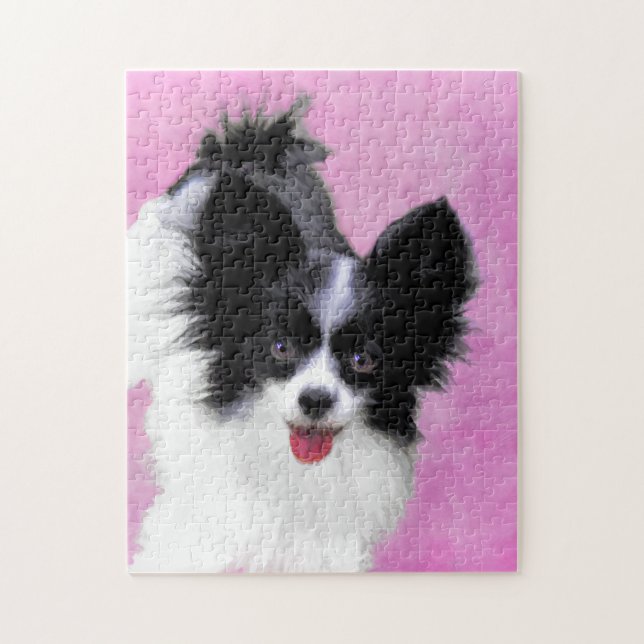 Papillon (White and Black) Painting - Dog Art Jigsaw Puzzle (Vertical)