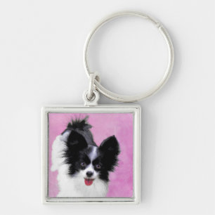 Papillon (White and Black) Painting - Dog Art Key Ring
