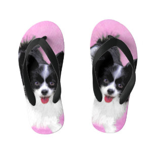Papillon (White and Black) Painting - Dog Art Kid's Thongs