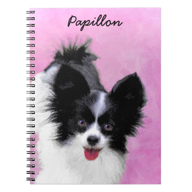 Papillon (White and Black) Painting - Dog Art Notebook (Front)