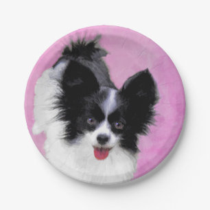 Papillon (White and Black) Painting - Dog Art Paper Plate