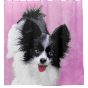 Papillon (White and Black) Painting - Dog Art Shower Curtain