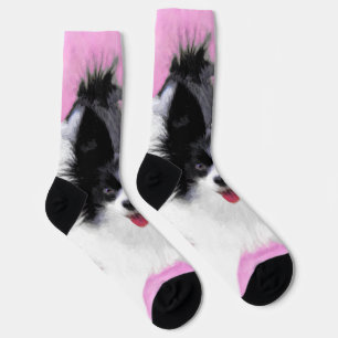 Papillon (White and Black) Painting - Dog Art Socks