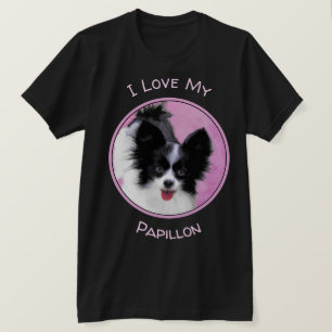 Papillon (White and Black) Painting - Dog Art T-Shirt