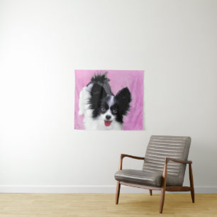 Papillon (White and Black) Painting - Dog Art Tapestry