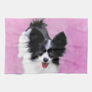 Papillon (White and Black) Painting - Dog Art Tea Towel