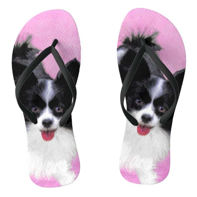 Papillon (White and Black) Painting - Dog Art Thongs (Footbed)