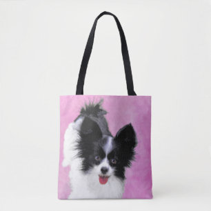 Papillon (White and Black) Painting - Dog Art Tote Bag