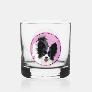 Papillon (White and Black) Painting - Dog Art Whiskey Glass