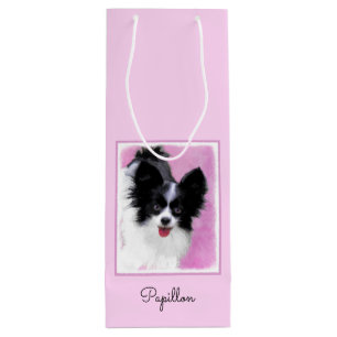 Papillon (White and Black) Painting - Dog Art Wine Gift Bag