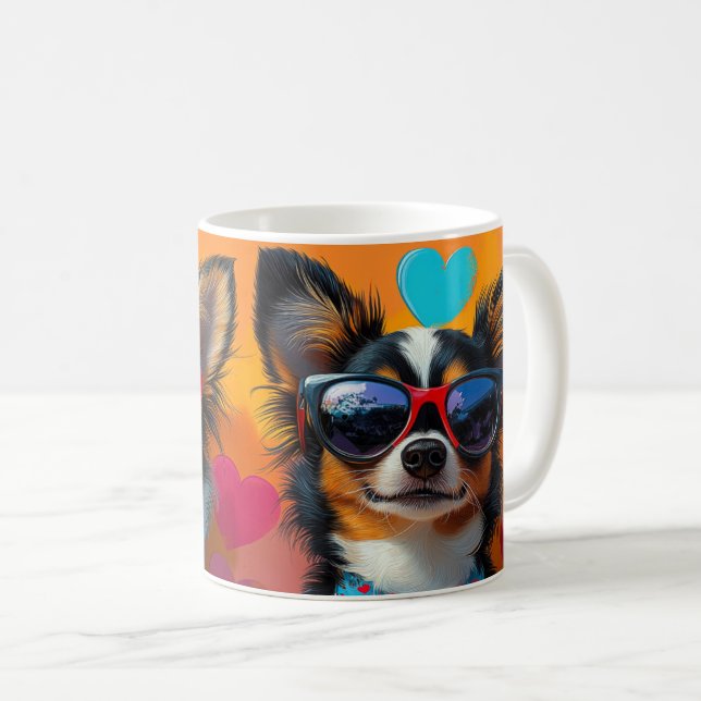 Papillon with Heart Roses Valentine's Day Coffee Mug (Front Right)