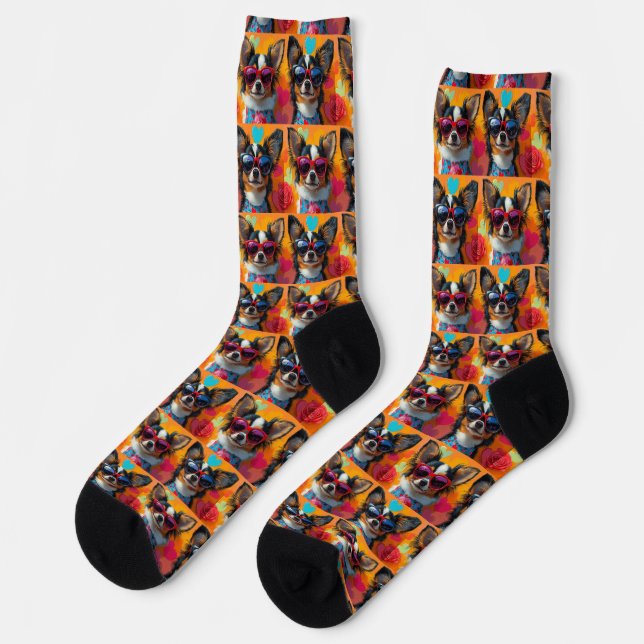 Papillon with Heart Roses Valentine's Day Socks (Left)