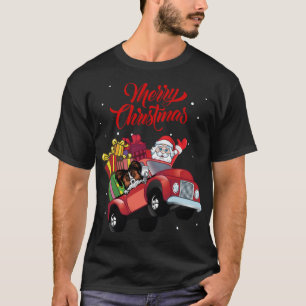 Papillon With Santa Claus In Red Truck Dog T-Shirt