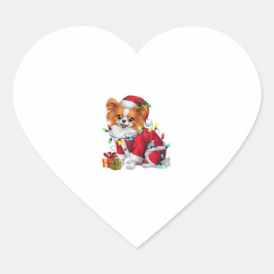 Papillon Xmas Lighting Santa Papillon Dog Christma Heart Sticker
