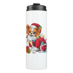 Papillon Xmas Lighting Santa Papillon Dog Christma Thermal Tumbler