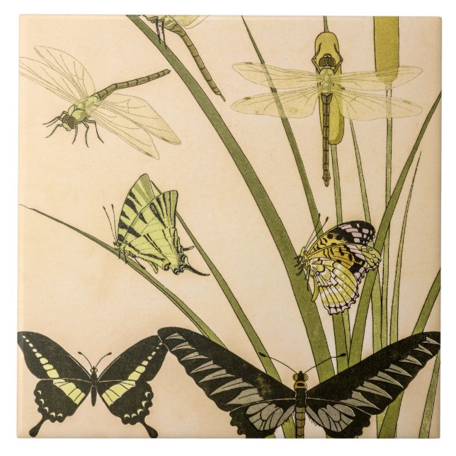 Papillons & Dragonflies by Maurice Verneuil Ceramic Tile (Front)