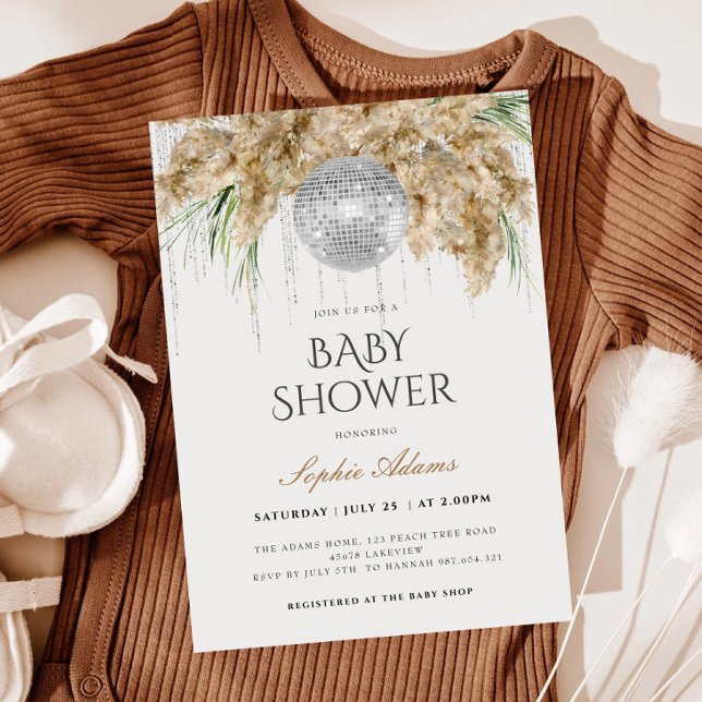 Papmas Grass Disco Ball Boho Baby Shower Invitation (Creator Uploaded)