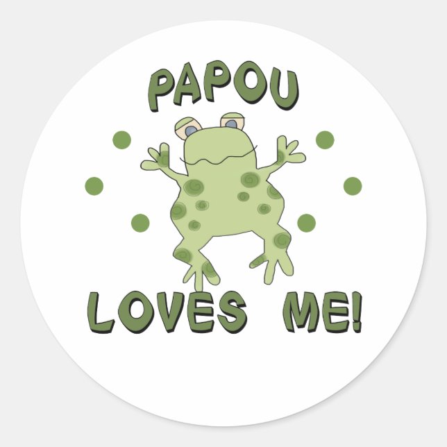 Papou Loves Me Frog Classic Round Sticker (Front)