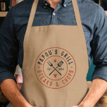 Papou's Grill Personalised Year Established Standard Apron<br><div class="desc">Treat a grill-loving grandpa to this this awesome custom apron for Father's Day or Grandparents' Day. Cool design for a grillmaster grandfather features a round logo with "Papou's Grill,  Steaks and Chops" with illustrations of grilling tools,  a flame,  and a cow. Finish the design with the year established.</div>
