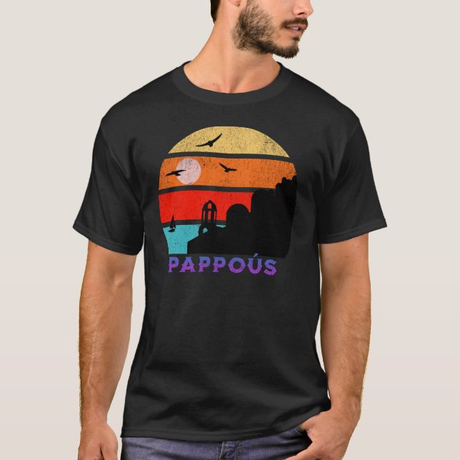 Pappoús Retro Sunset Ocean Grandfather T-Shirt (Front)
