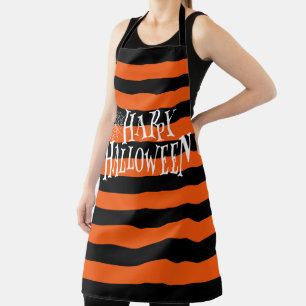 Pappy Halloween Typography Orang & Black Stripes Apron