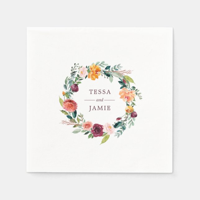 Paprika Burgundy Flora lPersonalized Napkin (Front)