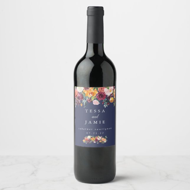 Paprika Burgundy Floral Personalised Wine Label (Front)