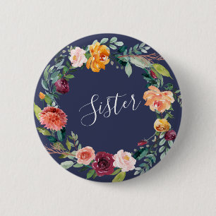 Paprika Burgundy Floral Sister Girl Button