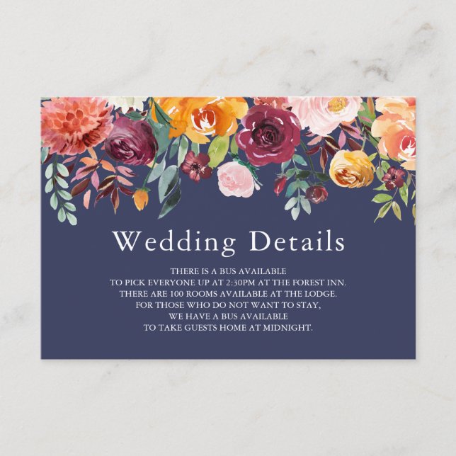Paprika Burgundy Floral Wedding Details Card (Front)