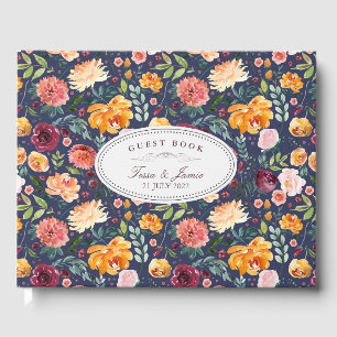 Paprika Burgundy Floral Wedding Guest Book