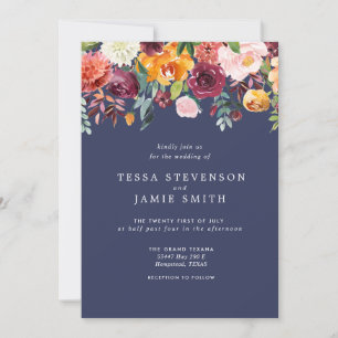 Paprika Burgundy Floral Wedding Invitation