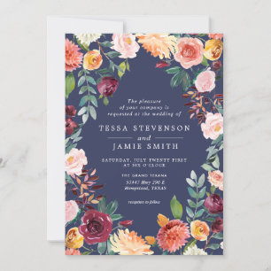 Paprika Burgundy Floral Wedding Invitation