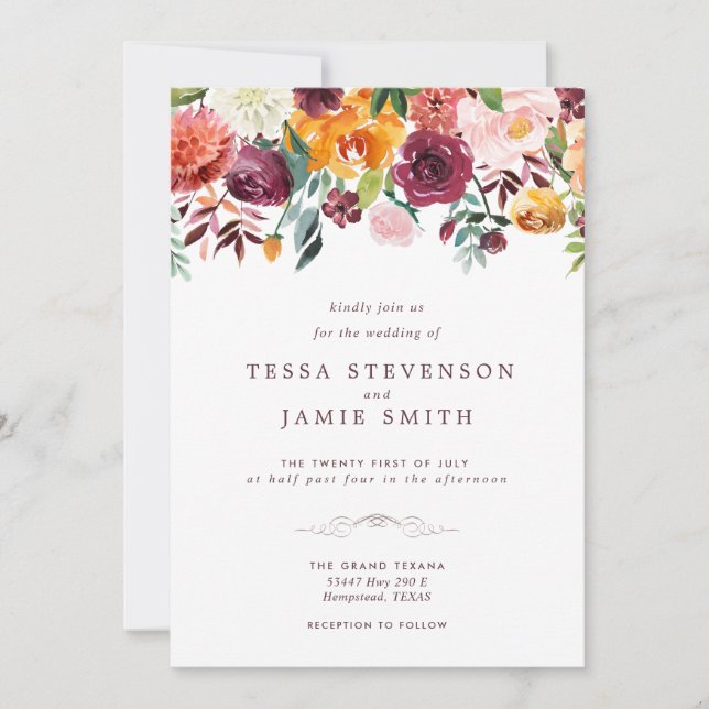Paprika Burgundy Floral Wedding Invitation (Front)