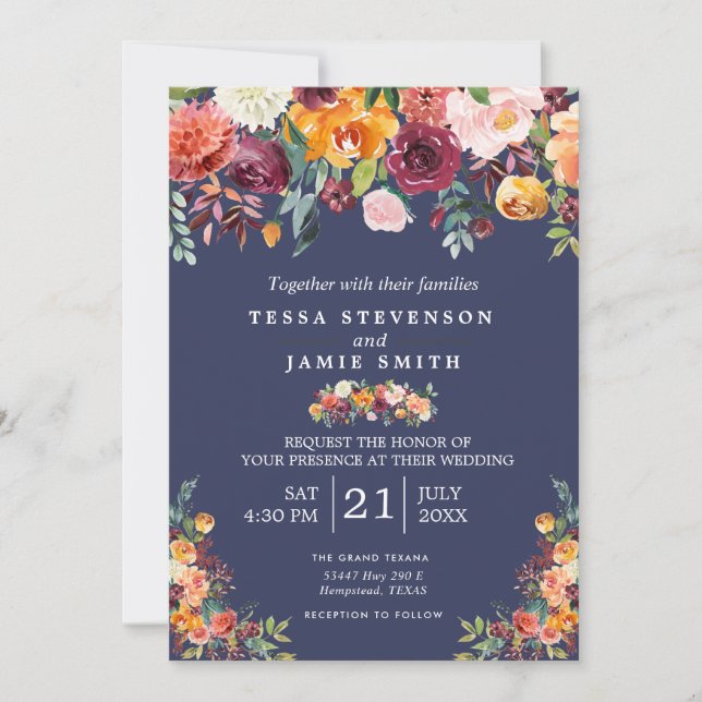 Paprika Burgundy Floral Wedding Invitation (Front)