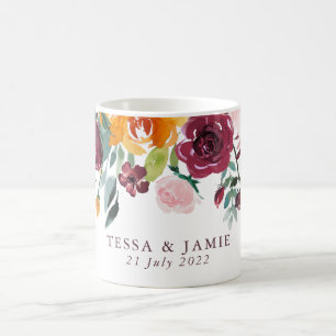 Paprika Burgundy Floral Wedding Mug