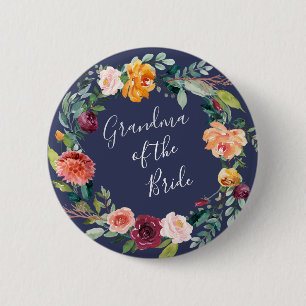 Paprika Floral Grandma of the Bride Button