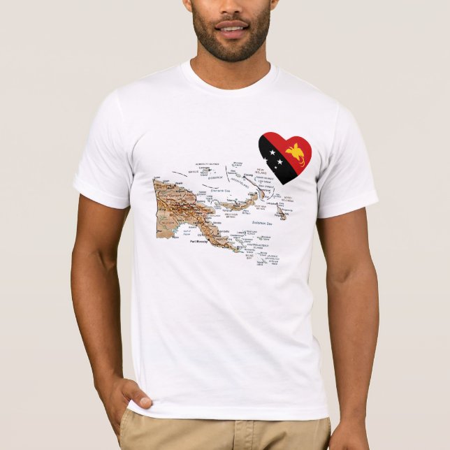 Papua New Guinea Flag Heart and Map T-Shirt (Front)