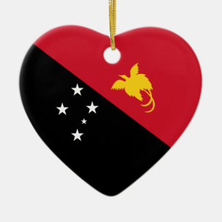 Papua-New Guinea Flag Heart Ceramic Tree Decoration
