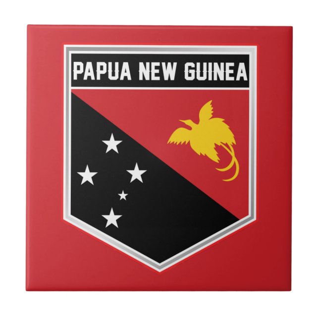 Papua New Guinea Flag Shield Ceramic Tile (Front)