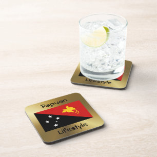 Papua New Guinea Flag+Text Coaster