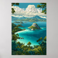 Papua New Guinea Illustration Travel Art Vintage