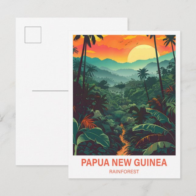 Papua New Guinea Rainforest Illustration Travel Postcard (Front/Back)